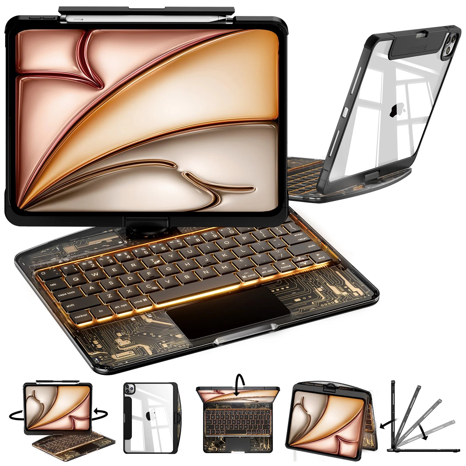Solus Y2K Transparent Pink 360° Rotating iPad Keyboard Case