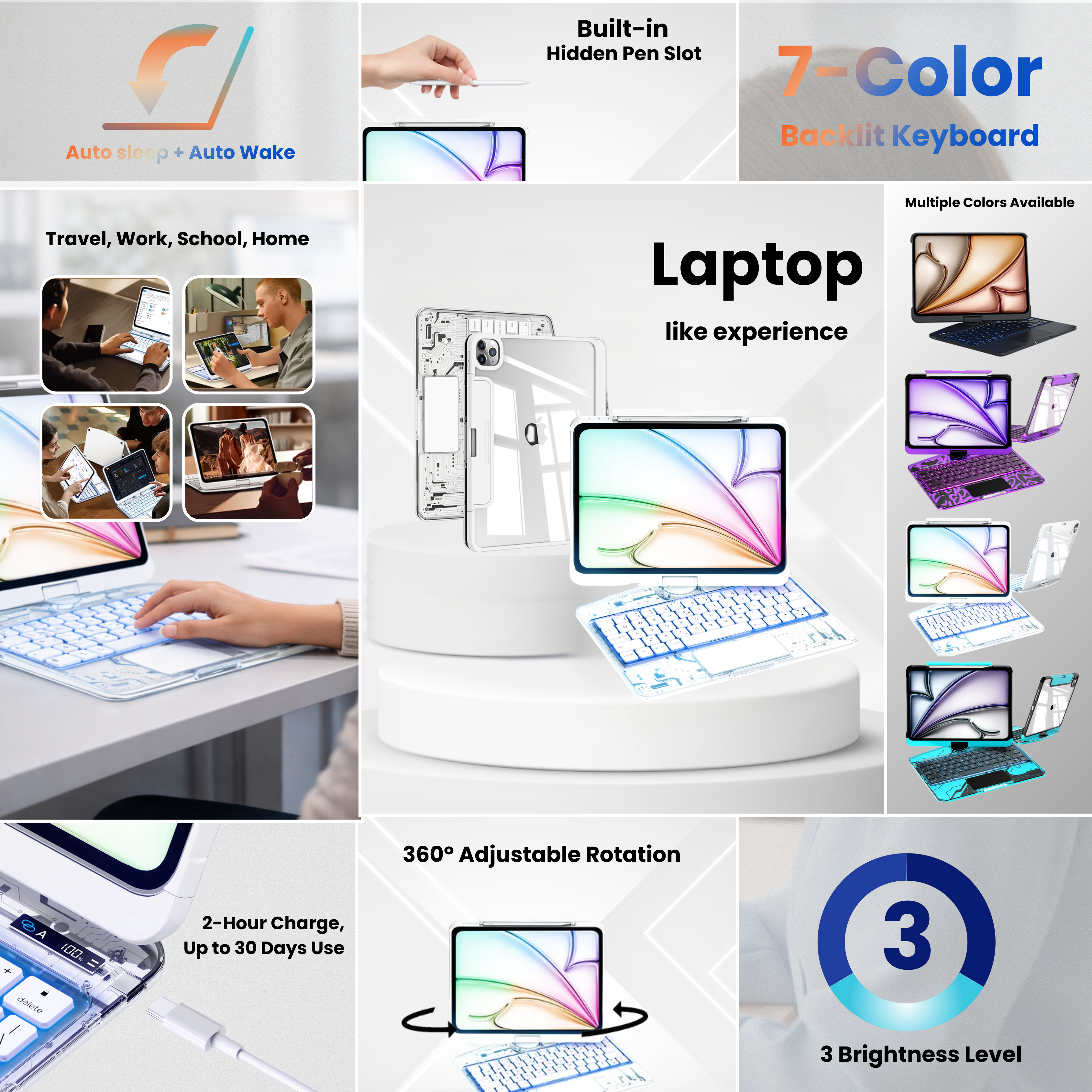 Solus Y2K Transparent White 360° Rotating iPad Keyboard Case