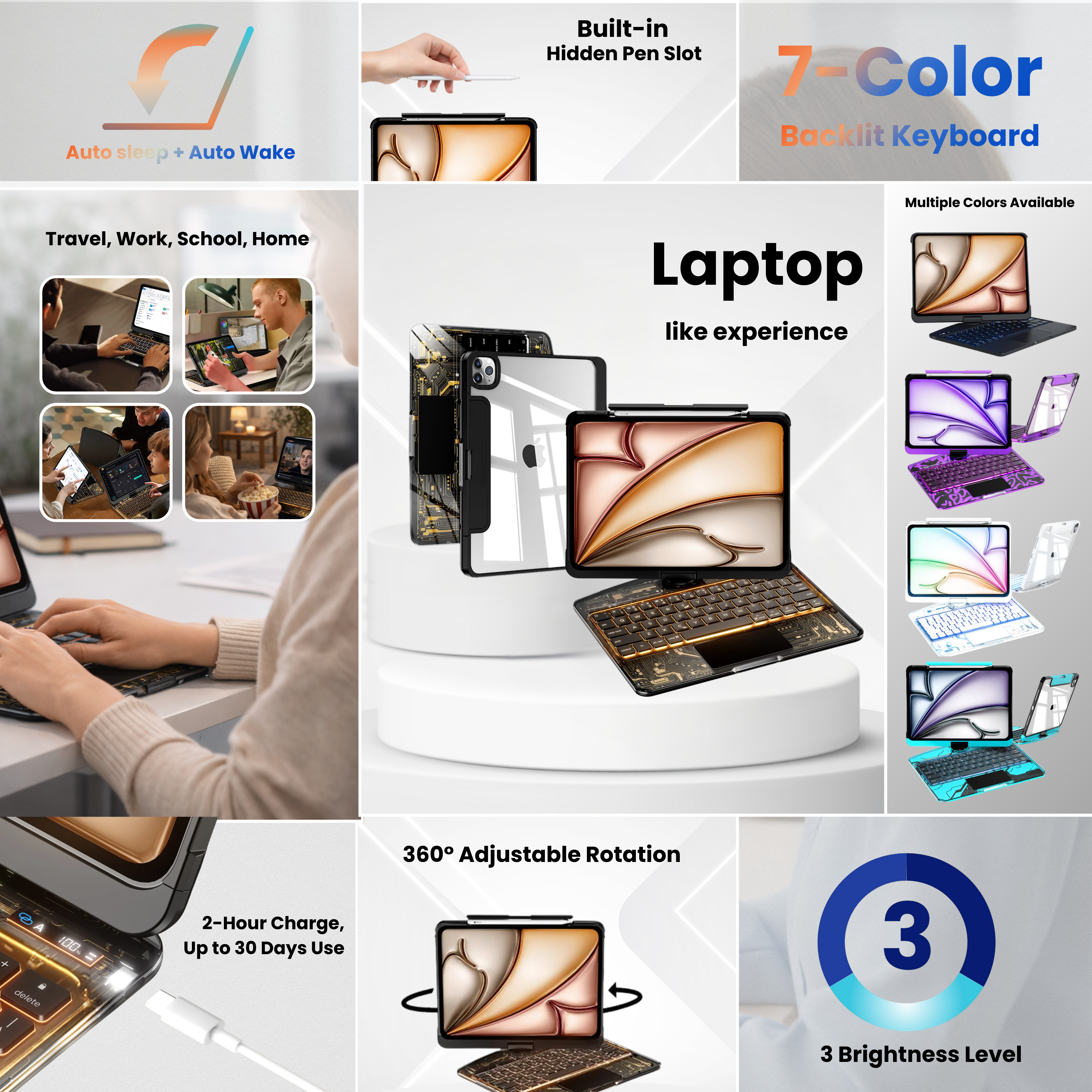 Solus Y2K Transparent Black 360° Rotating iPad Keyboard Case