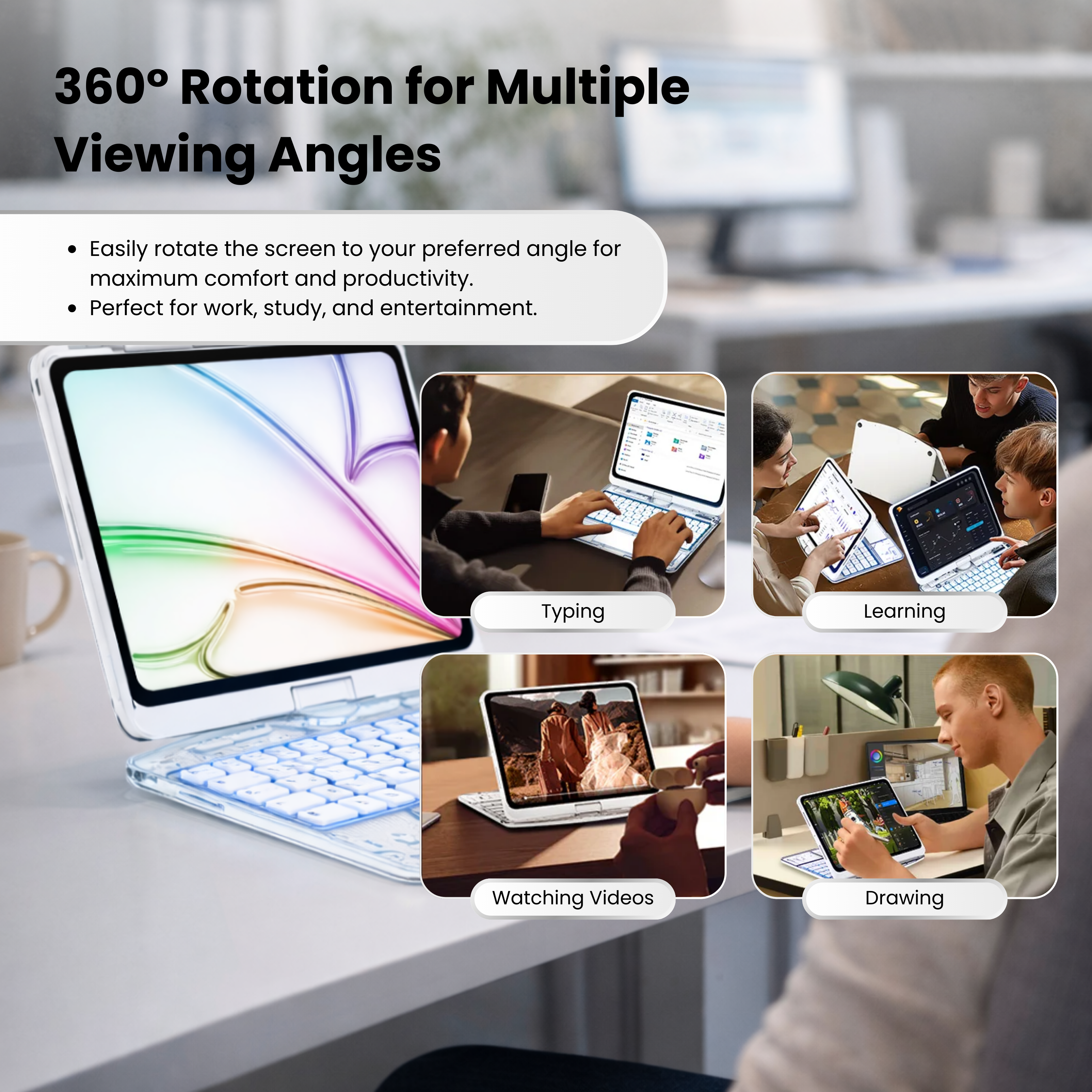 Solus Y2K Transparent White 360° Rotating iPad Keyboard Case