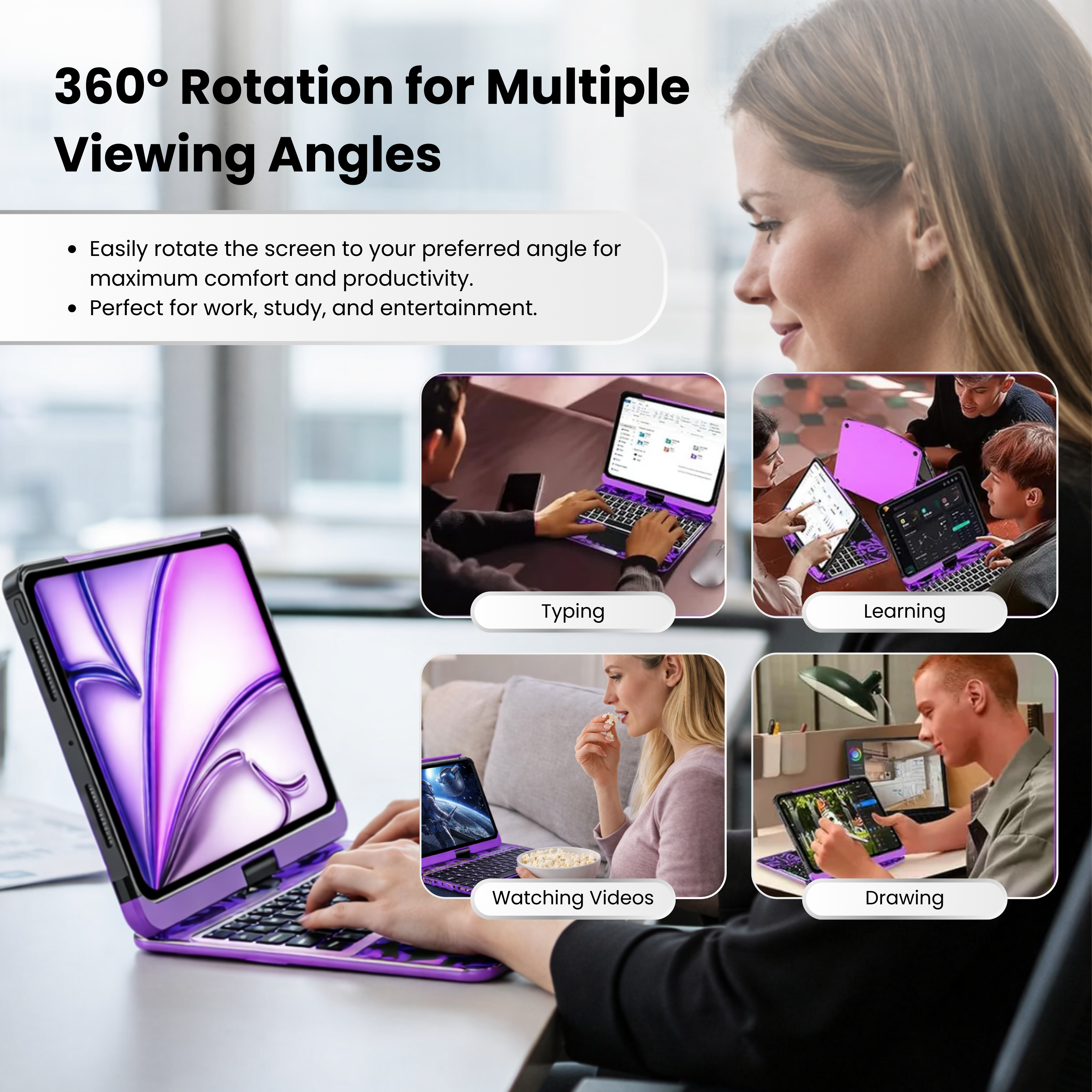 Solus Y2K Transparent Purple 360° Rotating iPad Keyboard Case