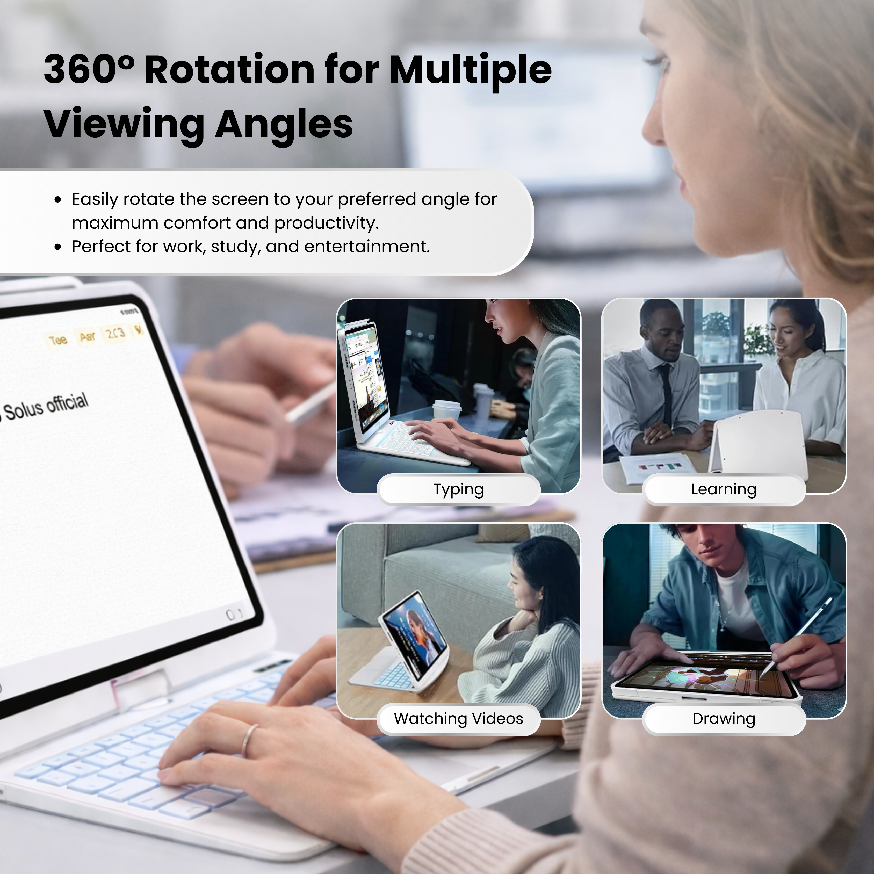 Solus White 360° Rotating iPad Keyboard Case