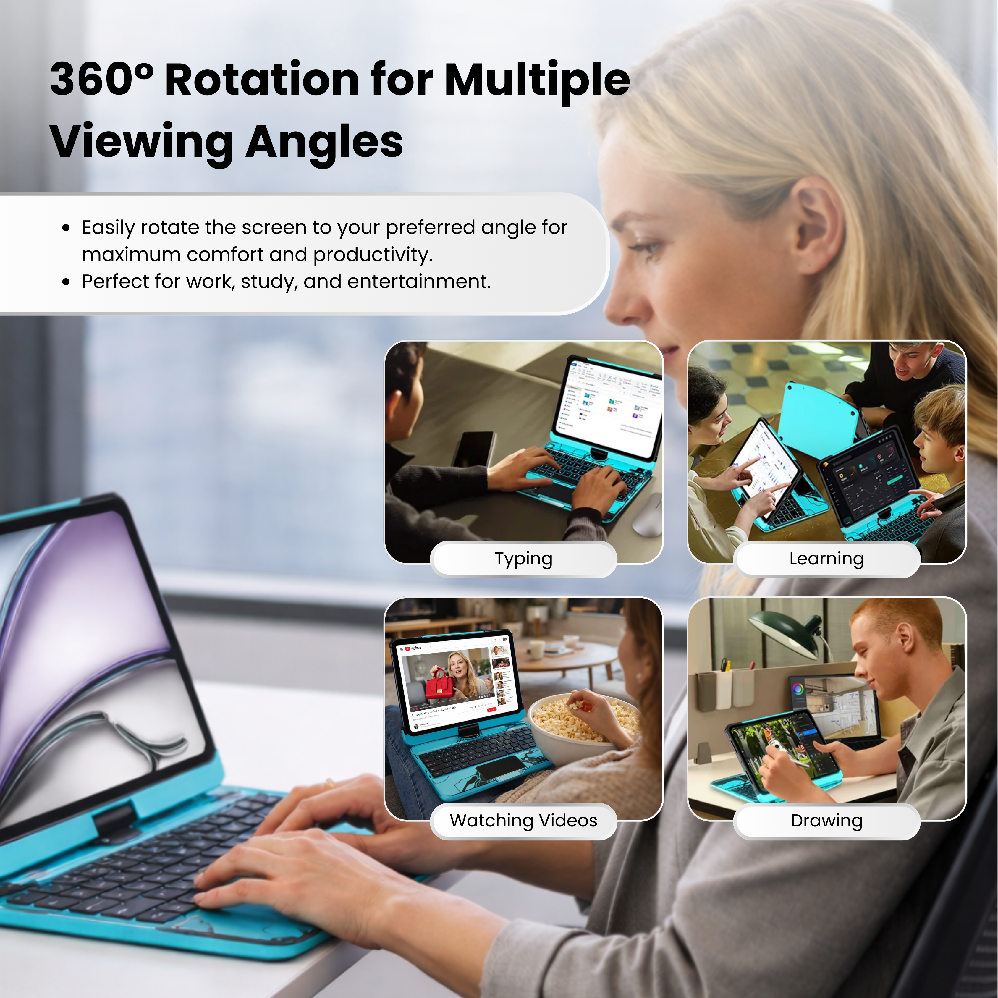 Solus Y2K Transparent Blue 360° Rotating iPad Keyboard Case