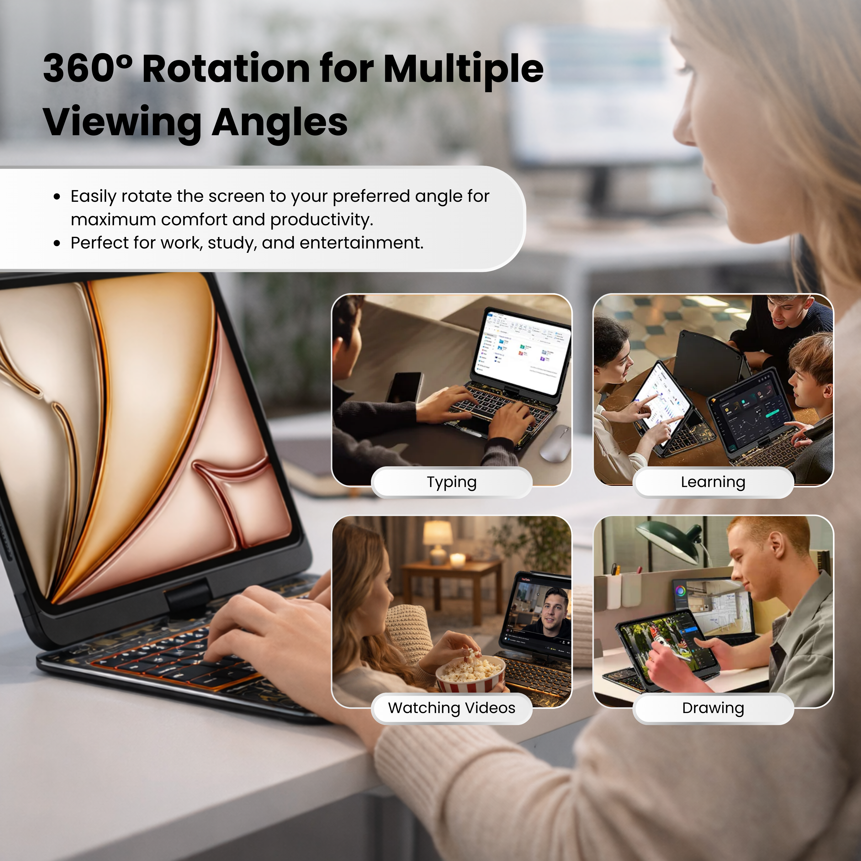 Solus Y2K Transparent Black 360° Rotating iPad Keyboard Case