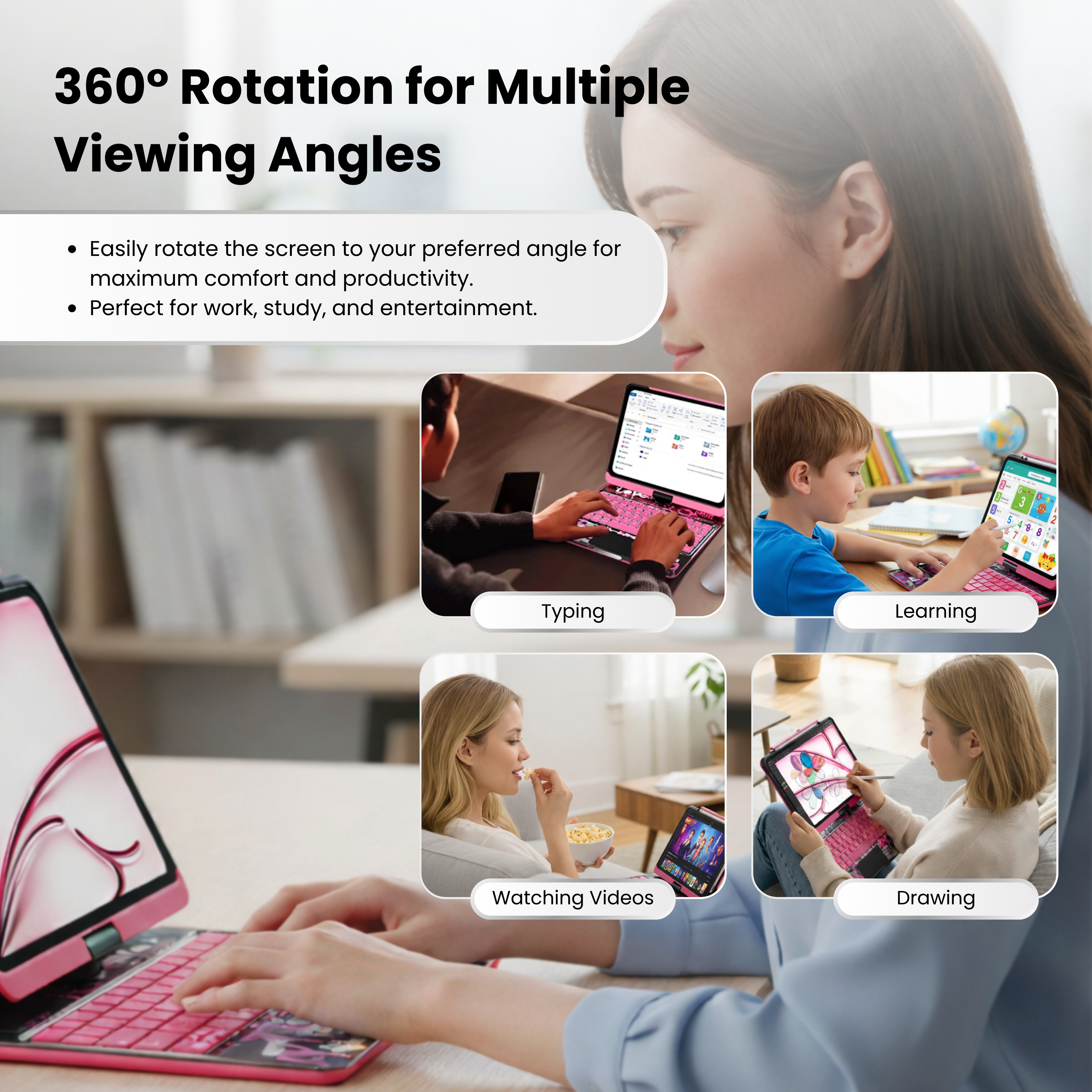 Solus Y2K Transparent Pink 360° Rotating iPad Keyboard Case