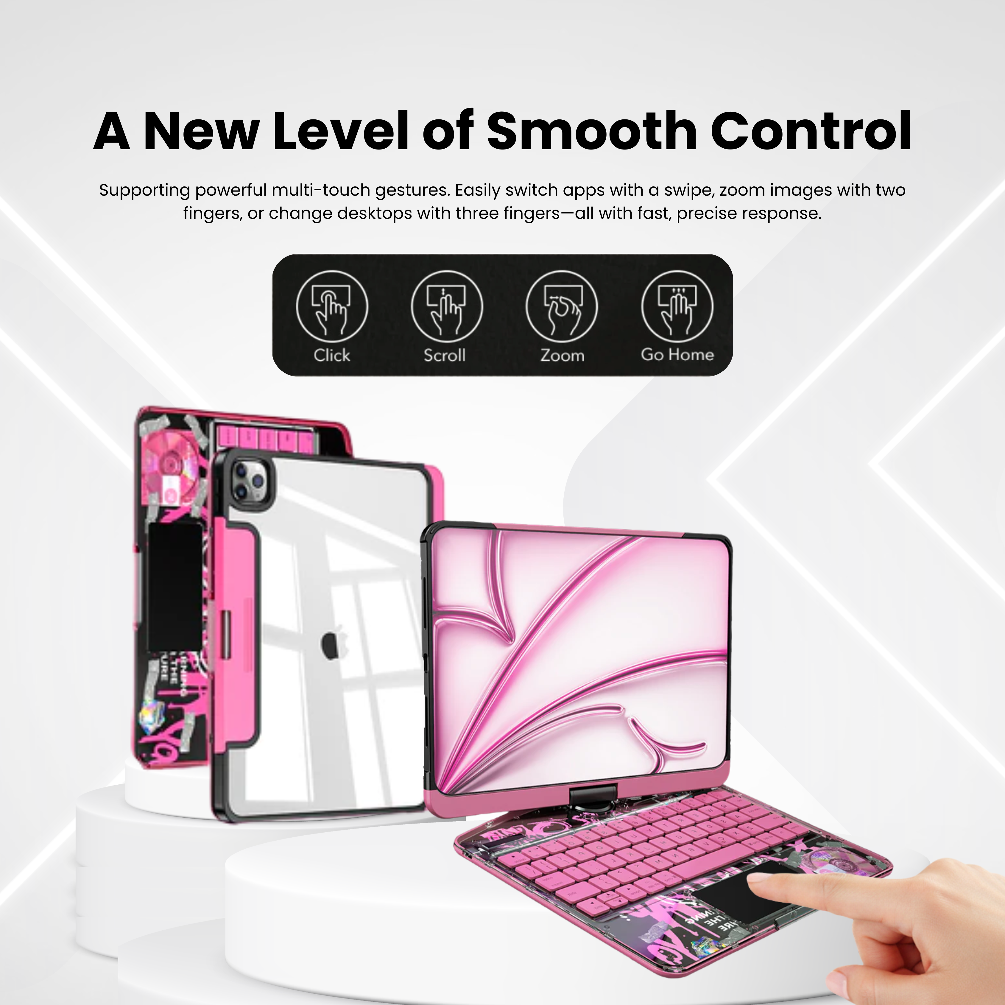 Solus Y2K Transparent Pink 360° Rotating iPad Keyboard Case