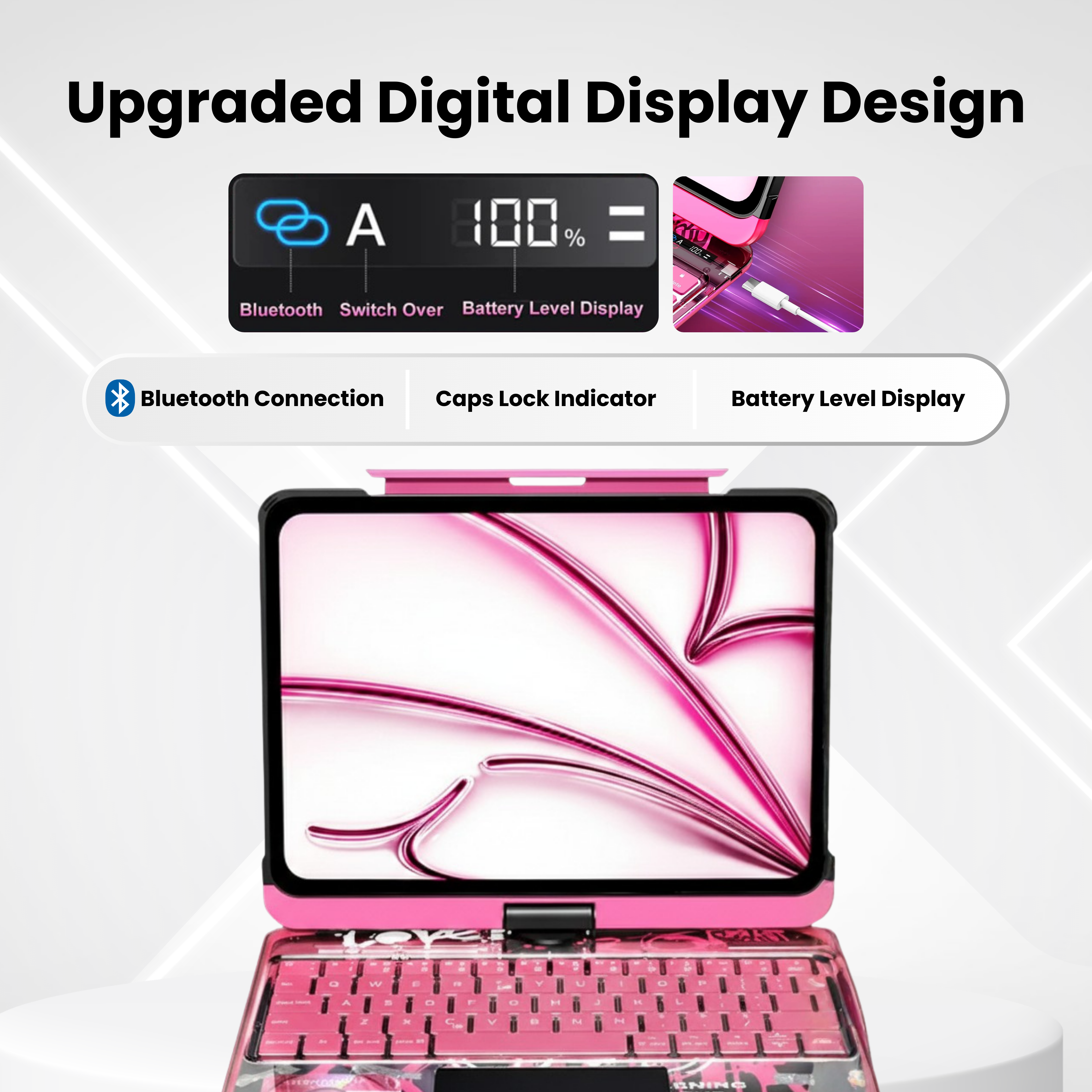 Solus Y2K Transparent Pink 360° Rotating iPad Keyboard Case